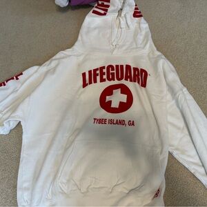 White Lifeguard Hoodie with Red Print